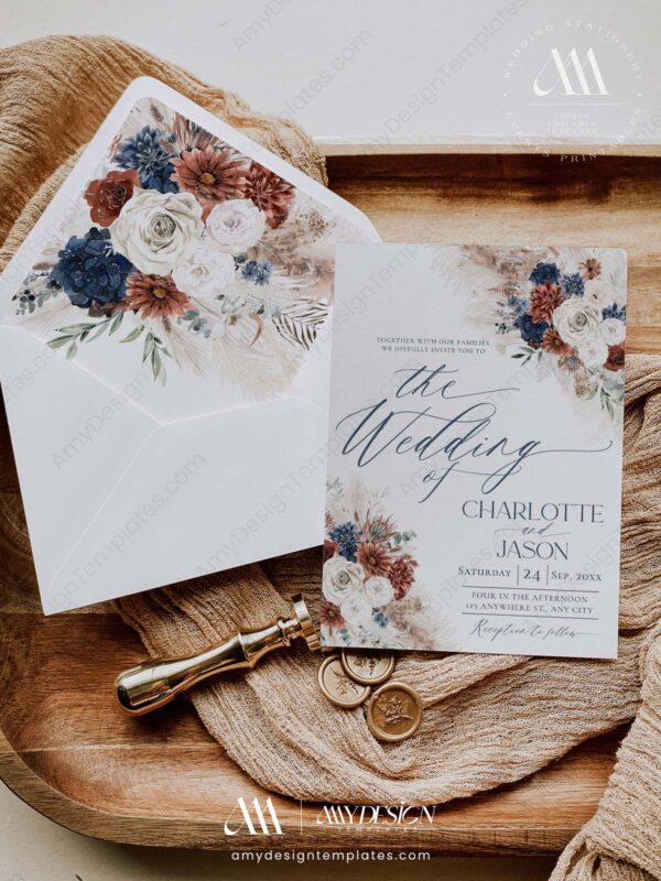 Navy Rust Wedding Invitation Suite Template | Terracotta Wedding Set | Navy Burnt Orange Wedding Navy Rust Wedding Invitation Suite Template | Terracotta Wedding Set | Navy Burnt Orange Wedding