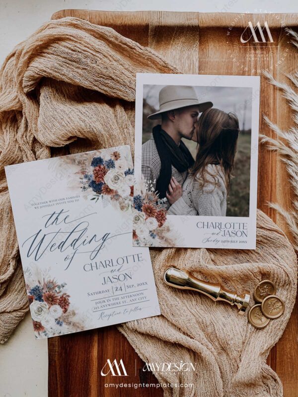 Navy Blue & Rust Wedding Template BUNDLE | 50+ Templates Editable Rustic Invitation Suite & Boho Signs 50+ Navy Blue & Rust Wedding Template BUNDLE | | Fall Rustic Wedding