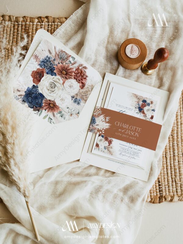 Navy Blue & Rust Wedding Template BUNDLE | 50+ Templates Editable Rustic Invitation Suite & Boho Signs 50+ Navy Blue & Rust Wedding Template BUNDLE | Terracotta Wedding Set | Navy Burnt Orange Wedding