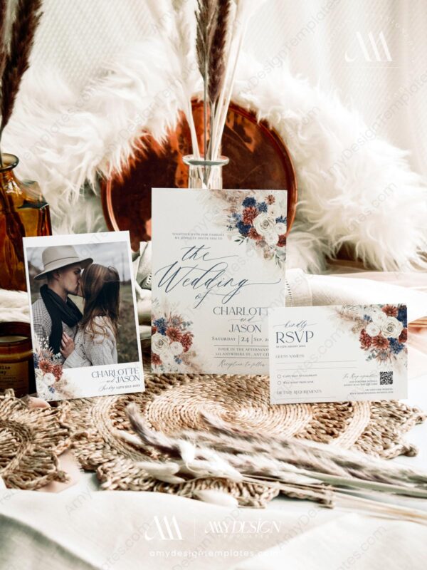 Navy Rust Wedding Invitation Suite Template | Terracotta Wedding Set | Navy Burnt Orange Wedding Navy Rust Wedding Invitation Suite Template | Terracotta Wedding Set | Navy Burnt Orange Wedding