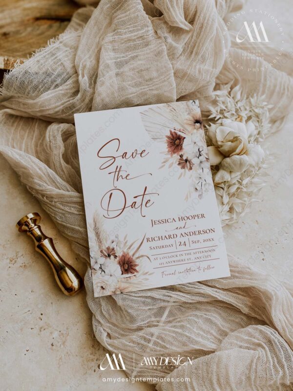 Boho Terracotta Wedding Save The Date Template With Photo | Save Our Date Printable Boho Terracotta Wedding Save The Date Template With Photo D021-05