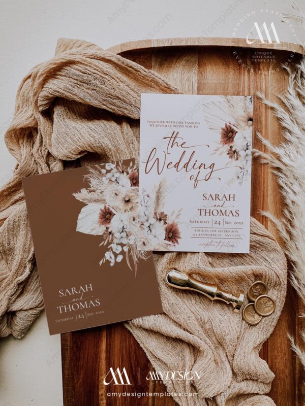 Rustic Wedding Invitation Card Template | Terracotta Wedding Printable
