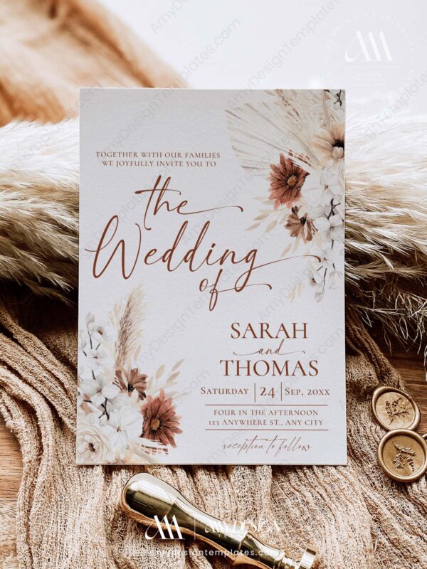 Rustic Wedding Invitation Card Template | Terracotta Wedding Printable