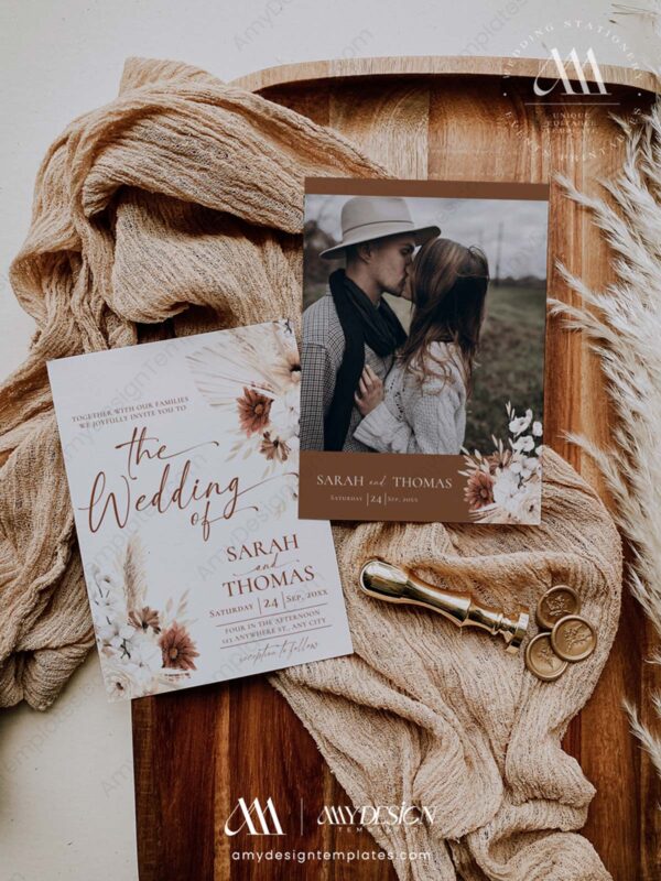 Rustic Wedding Invitation Card Template | Terracotta Wedding Printable