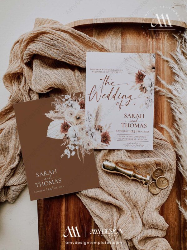 Terracotta Boho Wedding Invitation Card | Fall Wedding Suite Template