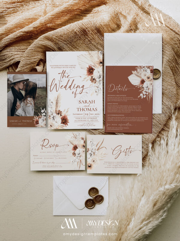 Terracotta Boho Wedding Invitation Card | Fall Wedding Suite Template Terracotta Boho Wedding Invitation Card | Fall Wedding Suite Template