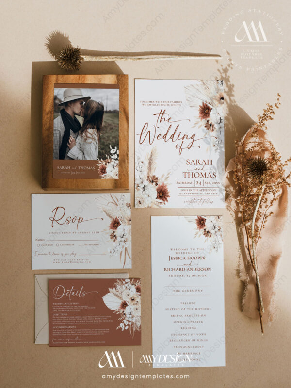 Terracotta Boho Wedding Invitation Card | Fall Wedding Suite Template Terracotta Boho Wedding Invitation Card | Fall Wedding Suite Template