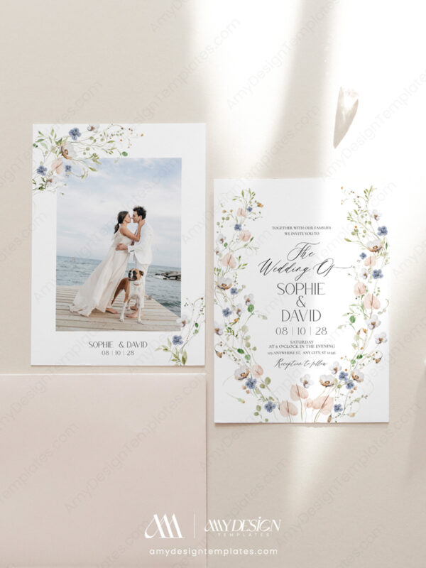 Botanical Wedding Invite Template | Wildflower Wedding Invitation Card | Elegant Wedding Botanical Wedding Invite Template | Wildflower Wedding Invitation Card | Elegant Wedding