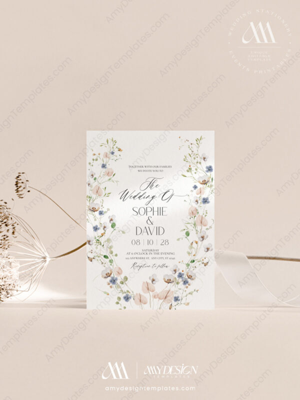 Botanical Wedding Invite Template | Wildflower Wedding Invitation Card | Elegant Wedding
