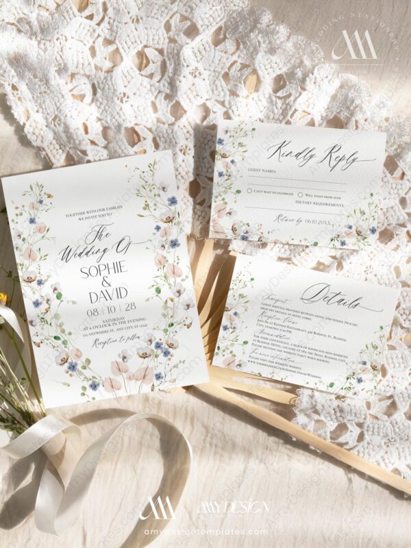 Botanical Wedding Invitation Suite Templates | Wild Flower Wedding Set | Elegant Wedding Botanical Wedding Invitation Suite Templates | Wild Flower Wedding Set | Elegant Wedding