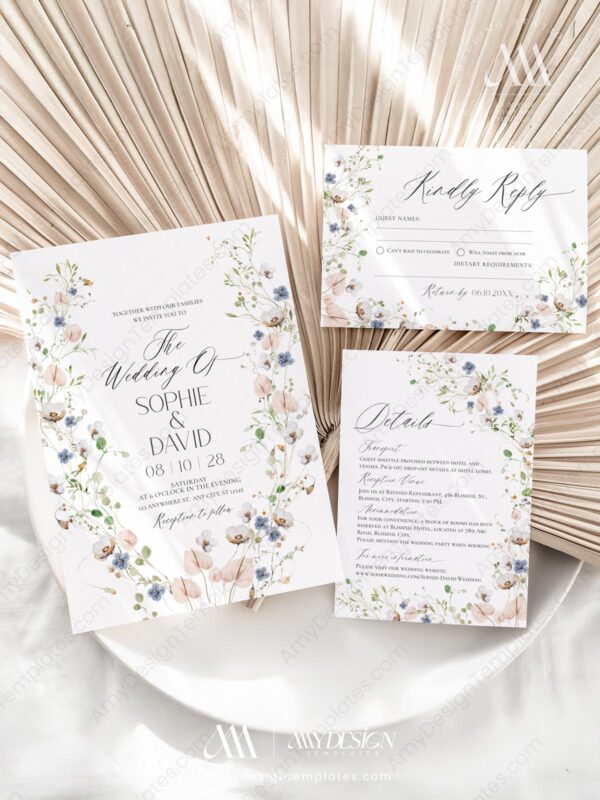 Botanical Wedding Invitation Suite Templates | Wild Flower Wedding Set | Elegant Wedding Botanical Wedding Invitation Suite Templates | Wild Flower Wedding Set | Elegant Wedding