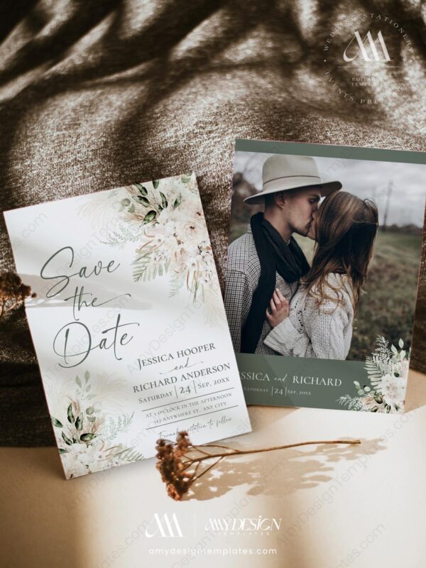 Boho Greenery Save the Date Template D024-05