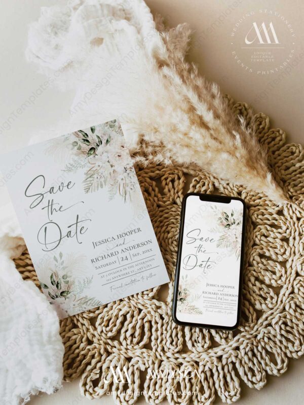 Boho Greenery Save the Date Template D024-05