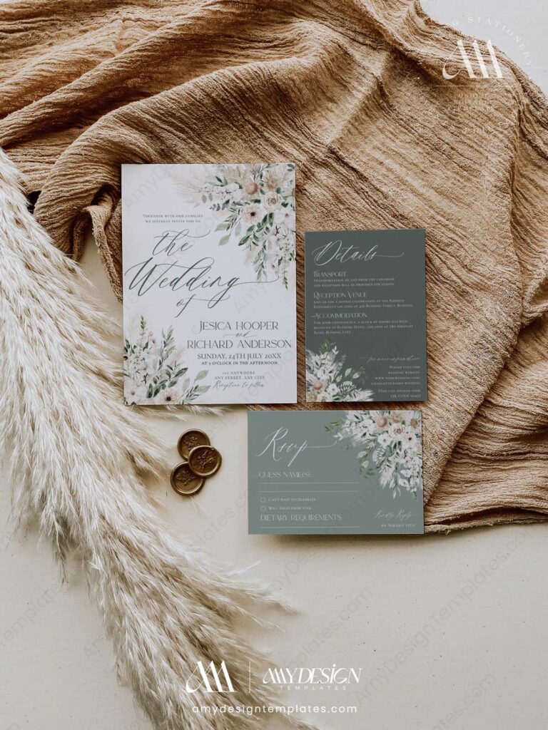 Sage Green Rustic Wedding Invitation Card | Amy Design