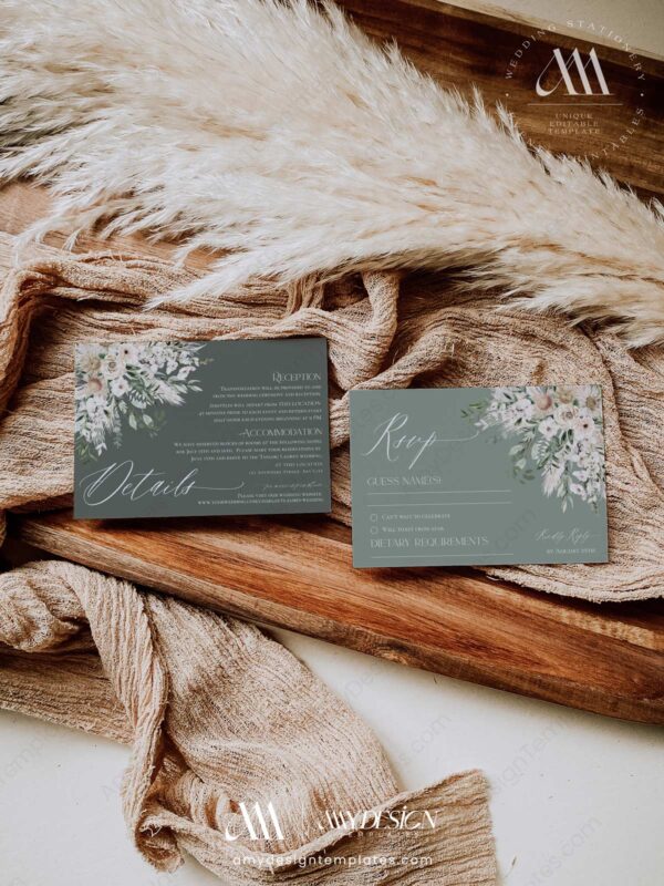 Sage Green Rustic Wedding Invitation Card | Greenery Wedding Invite Set Sage Green Rustic Wedding Invitation Card | Greenery Wedding Invite Set