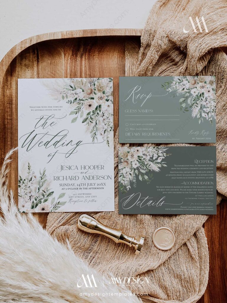 Sage Green Rustic Wedding Invitation Card | Amy Design
