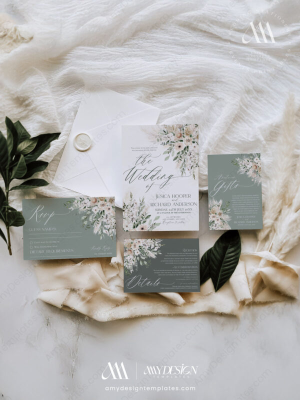 Sage Green Rustic Wedding Invitation Card | Greenery Wedding Invite Set Sage Green Rustic Wedding Invitation Card | Greenery Wedding Invite Set