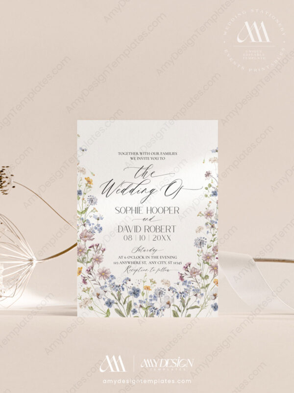 Boho Wildflower Wedding Invitation Card | Wedding Invite Template Printable Boho Wildflower Wedding Invitation Card | Wedding Invite Template Printable