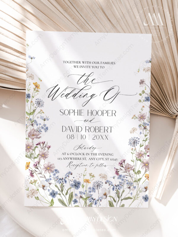 Boho Wildflower Wedding Invitation Card | Wedding Invite Template Printable Boho Wildflower Wedding Invitation Card | Wedding Invite Template Printable