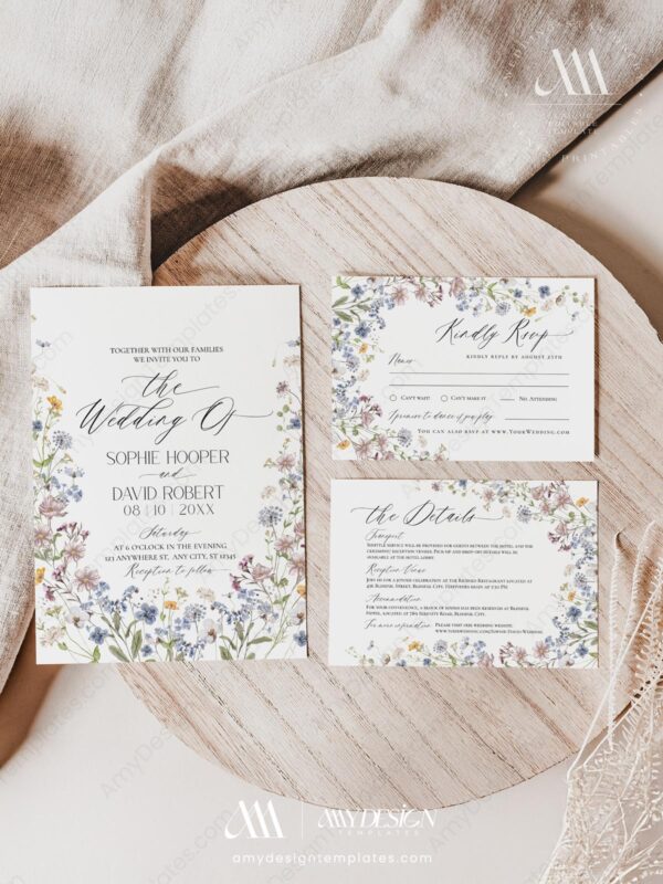 Boho Wildflower Wedding Template Suite | Printable Wedding Set Boho Wildflower Wedding Template Suite | Printable Wedding Set