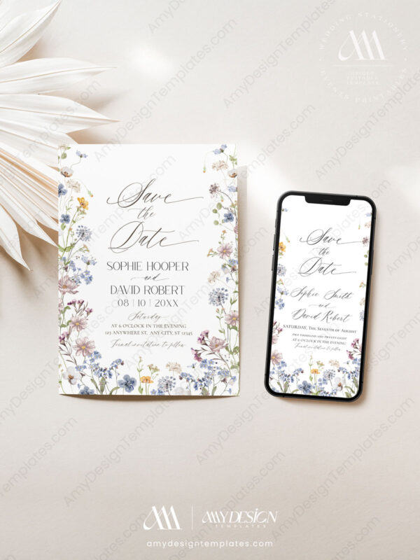 Wildflower Save The Date Printable Card | Wedding Save our Date | Whimsical Invitation Wildflower Save The Date Printable Card D026