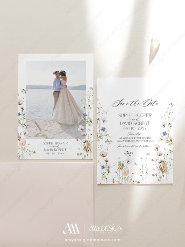 Boho Wildflower Save the Date Wedding Template | Printable Wedding Save Our Date Boho Wildflower Save the Date Wedding Template D028