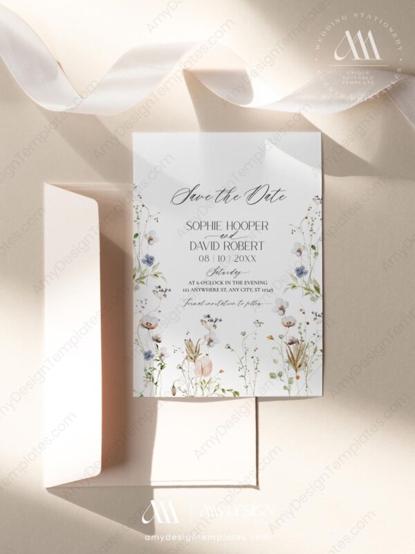 Elegant Wildflower Wedding Invitations Template Bundle | Editable Floral Invitation Suite Elegant Wildflower Wedding Invitations Template Bundle | Boho Wildflower Save the Date Wedding Template D028