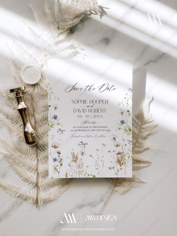 Boho Wildflower Save the Date Wedding Template D028