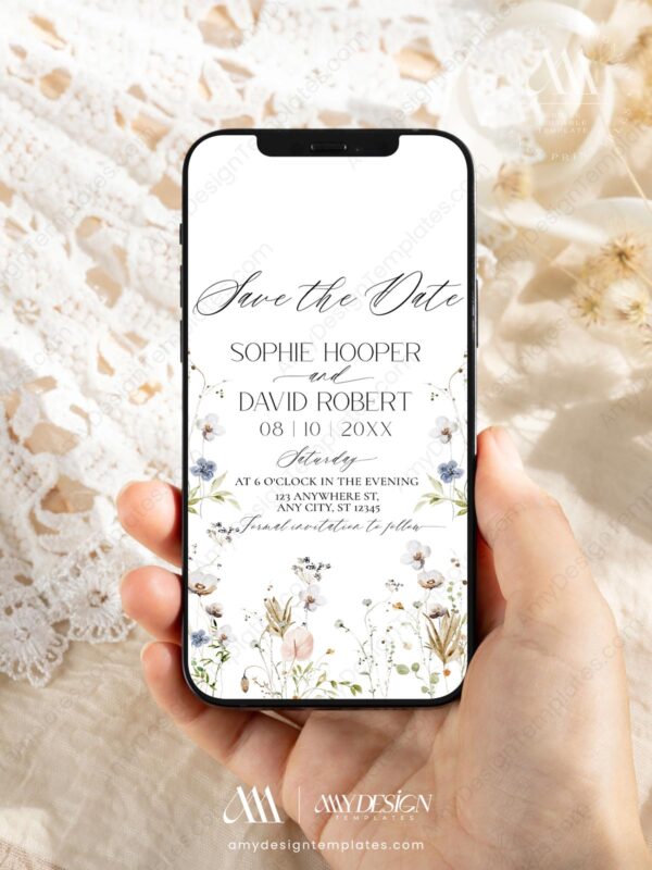 Boho Wildflower Save the Date Wedding Template | Printable Wedding Save Our Date Boho Wildflower Save the Date Wedding Template D028