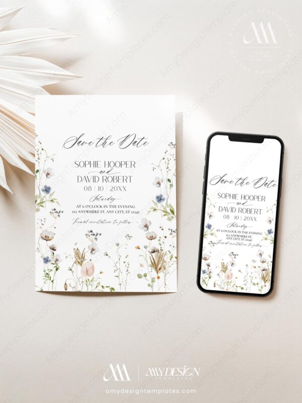 Boho Wildflower Save the Date Wedding Template D028