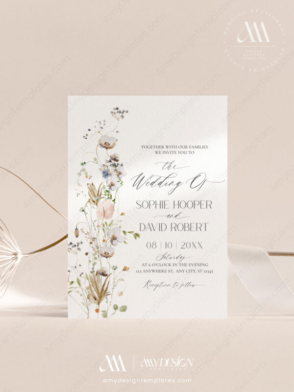 Elegant Wildflower Wedding Invitation Card | Floral Wedding Template Elegant Wildflower Wedding Invitation Card | Floral Wedding Template