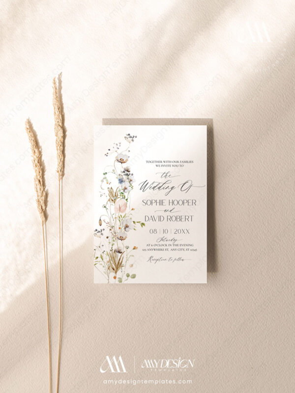 Elegant Wildflower Wedding Invitation Card | Floral Wedding Template