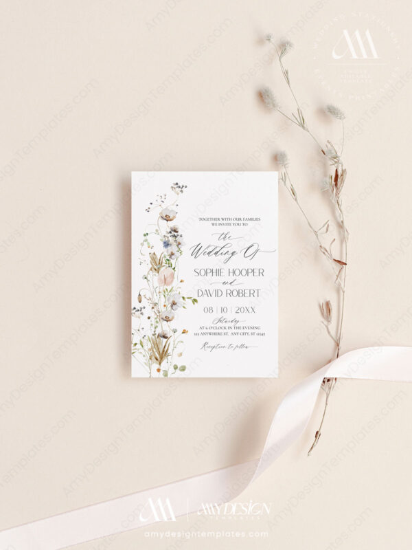 Elegant Wildflower Wedding Invitation Card | Floral Wedding Template Elegant Wildflower Wedding Invitation Card | Floral Wedding Template