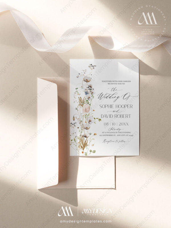 Elegant Wildflower Wedding Invitation Card | Floral Wedding Template