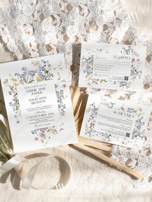 Wildflower Wedding Sign Templates Bundle | Reception Signage Printable Wildflower Wedding Invitation Set Printable | Boho Floral Wedding Template