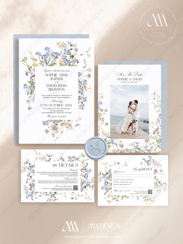 Wildflower Botanical Wedding Bundle | Complete Wedding Stationery Kit 50+ Templates Wildflower Botanical Wedding Bundle | Boho Floral Wedding Template