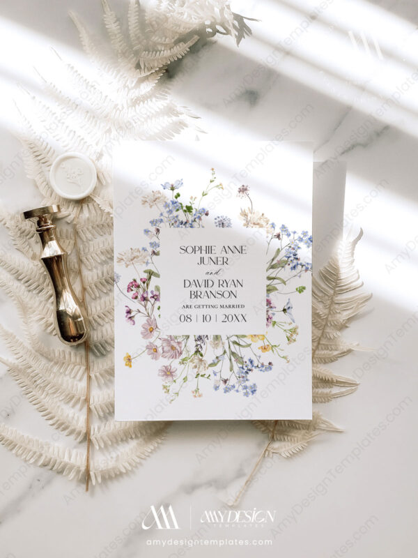 Wildflower Wedding Invitation Card | Botanical Wedding Template