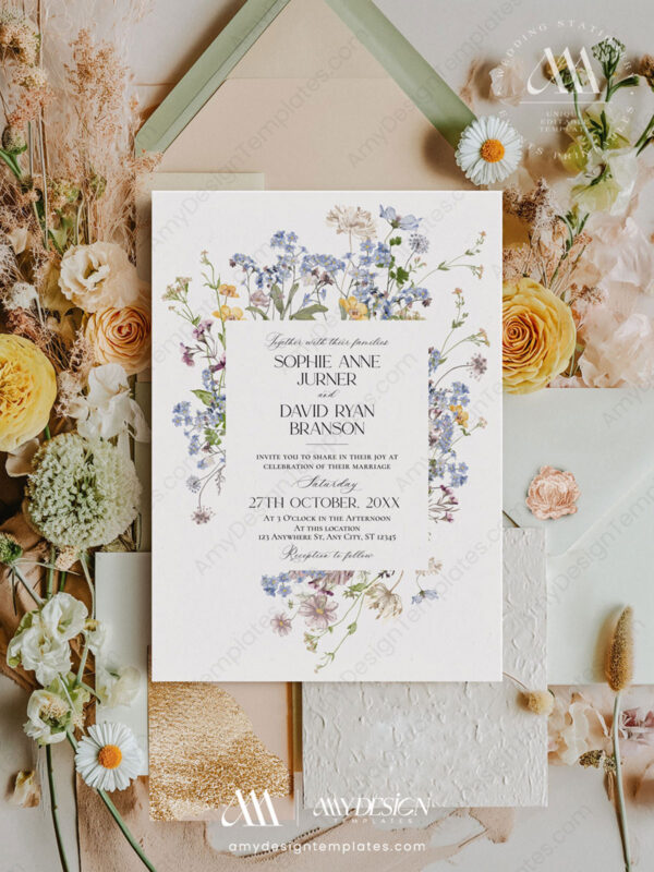 Wildflower Wedding Invitation Card | Botanical Wedding Template Wildflower Wedding Invitation Card | Botanical Wedding Template