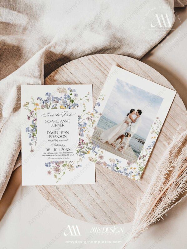 Wildflower Botanical Wedding Bundle | Complete Wedding Stationery Kit 50+ Templates Wildflower Wedding Save The Date Template D029