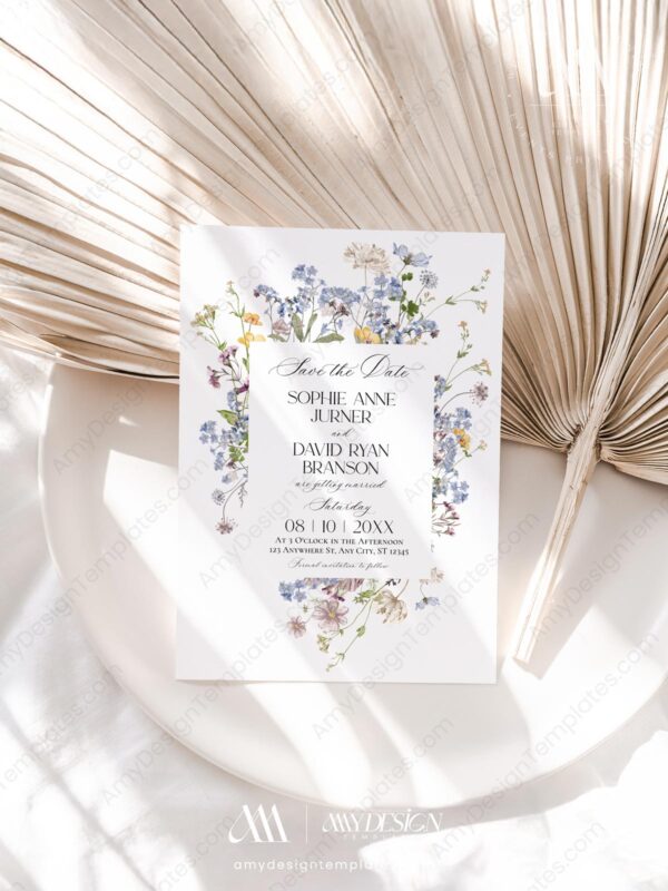 Wildflower Wedding Save The Date Template | Save Our Date | Botanical Invitation Card Wildflower Wedding Save The Date Template D029