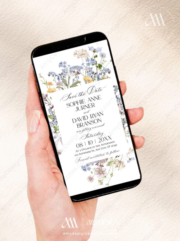Wildflower Wedding Save The Date Template | Save Our Date | Botanical Invitation Card Wildflower Wedding Save The Date Template D029