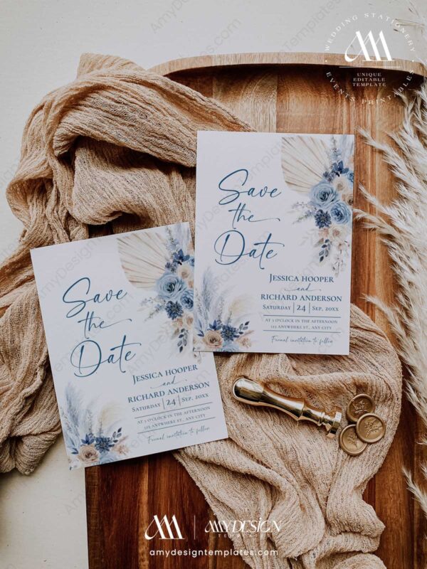 Blue Wedding Save The Date Template With Photo Printable D030