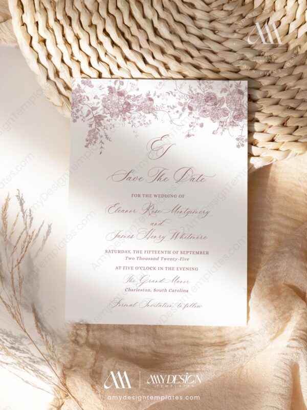 Minimalist Pink Save The Date Card D031-2B