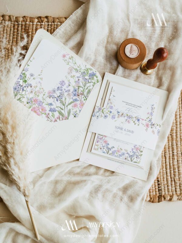Pastel Wildflower Wedding Invitation Set Templates | Floral Wedding Card | Baby Pink Baby Blue Pastel Wildflower Wedding Invitation Set Templates | Floral Wedding Card | Baby Pink Baby Blue