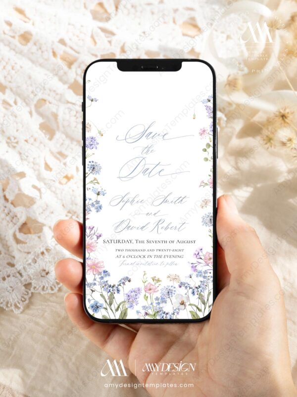 Pastel Wildflower Wedding Save the Date Template D032
