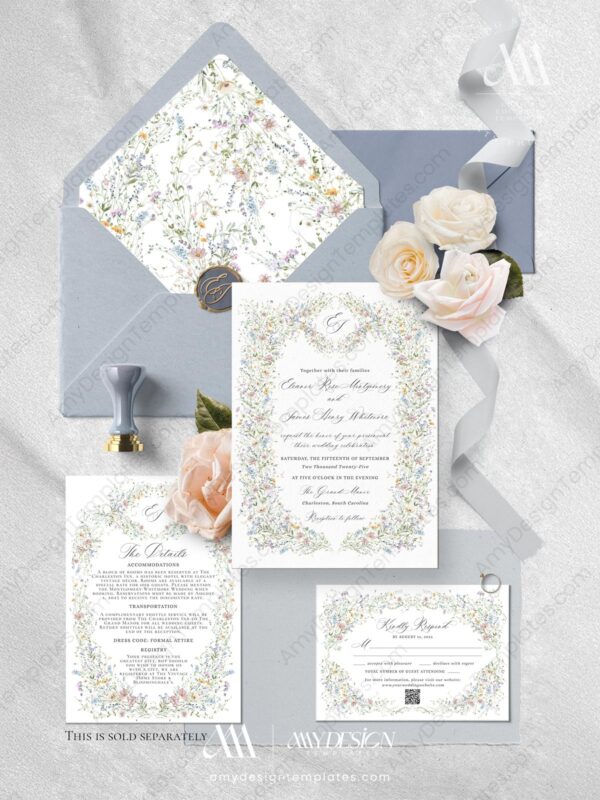 Wildflower Vintage Wedding Invitation Card | Floral Wedding Suite Template | Formal Classic Wedding Wildflower Vintage Wedding Invitation Card | Floral Wedding Suite Template | Formal Classic Wedding