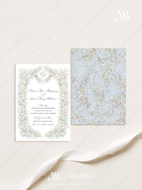 Vintage Wildflower Wedding Save The Date Template | Save The Date Cards Printable Vintage Wildflower Wedding Save The Date Template D033