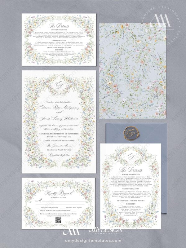 Wildflower Vintage Wedding Invitation Card | Floral Wedding Suite Template | Formal Classic Wedding Wildflower Vintage Wedding Invitation Card | Floral Wedding Suite Template | Formal Classic Wedding