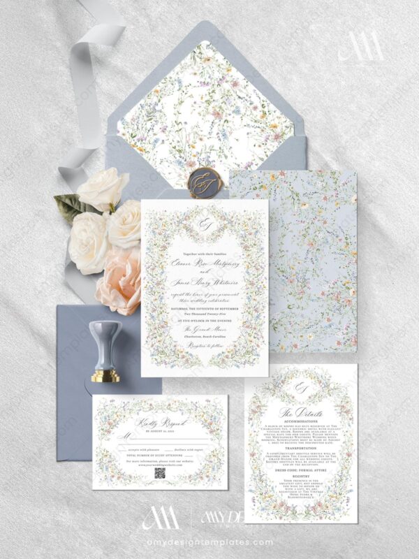 4 Wildflower Wedding Theme Enclosure Card Templates 4 Wildflower Wedding Theme Enclosure Card Templates D033