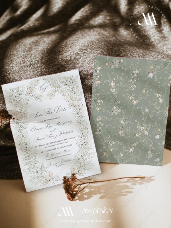 Vintage Floral Wedding Save The Date Template D034-2